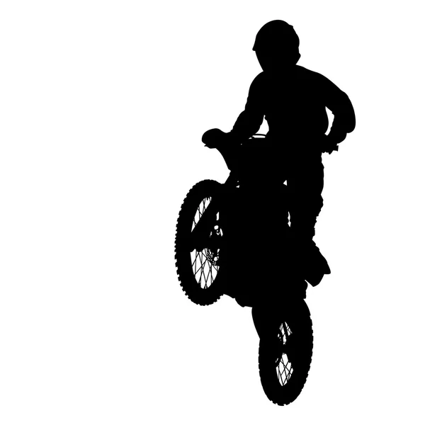 摩托车越野赛车手剪影跳上孤立的白色背景 — 图库照片