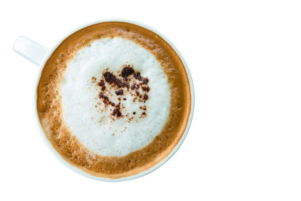 Φλιτζάνι ζεστό καφέ με απόκομμα διαδρομή κάτοψη που απομονώνονται σε λευκό bac — Φωτογραφία Αρχείου
