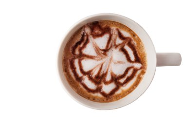 Yolunu üstten görünüm üzerinde beyaz bac izole kırpma ile sıcak kahve Kupası