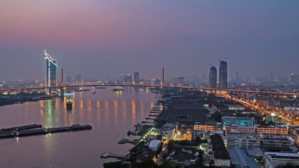 Rama 9大桥位于泰国黄昏时分 — 图库视频影像