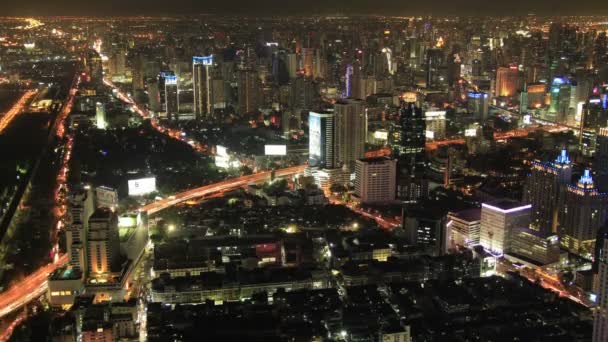 Nocny Ruch Miasta Góry Widok Bangkoku Tajlandii Timelapse — Wideo stockowe