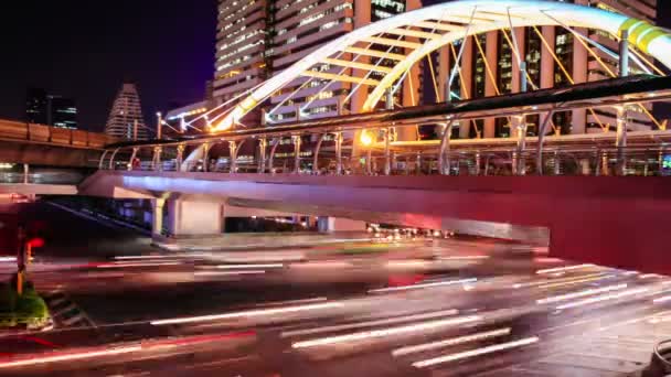 Cidade Noturna Sathorn Intersection Timelapse Bangkok Tailândia — Vídeo de Stock