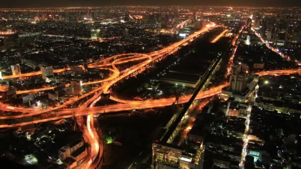 Tráfego Noturno Cidade Vista Superior Bangkok Tailândia Timelapse — Vídeo de Stock