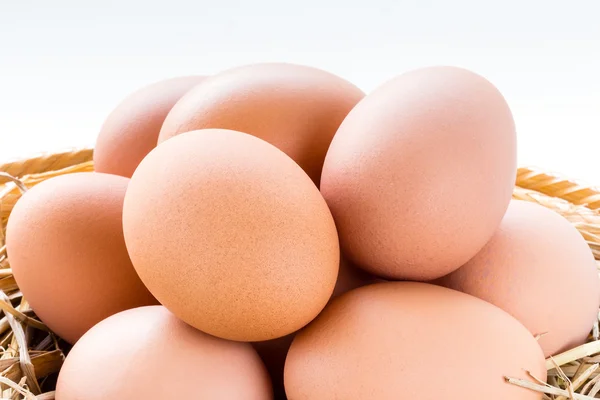 Brown chicken eggs in basket — Stock Photo, Image