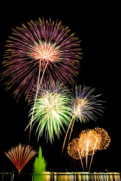 Fuochi d'artificio colorati su sfondo cielo scuro — Foto Stock