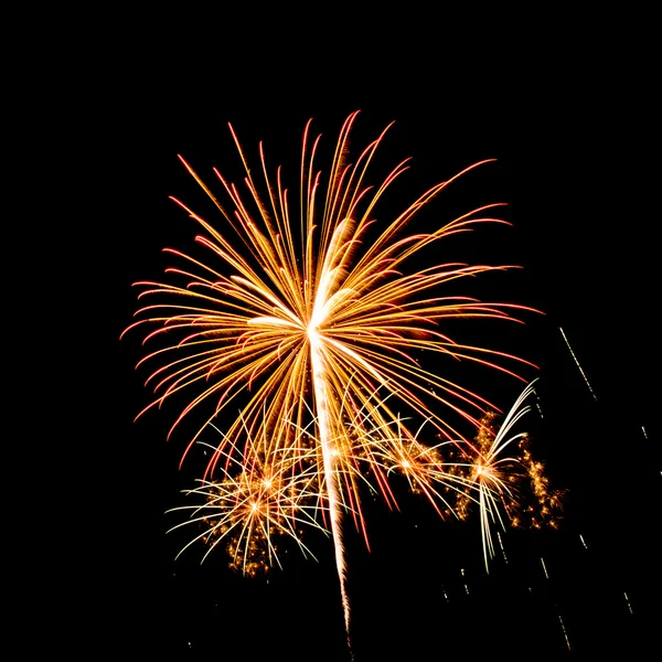 Colorful fireworks over dark sky background — Stock Photo, Image