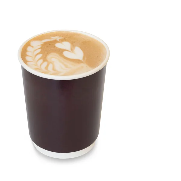 Café arte latte com figura do coração e deixar em, em levar pa Fotos De Bancos De Imagens