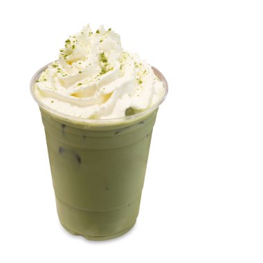 Buz yeşil çay paket servisi olan restoran cam üzerinde beyaz izole wi arka plan