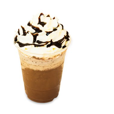 paket servisi olan restoran cam üzerinde beyaz ba izole soğuk taze kakao güler yüzlü