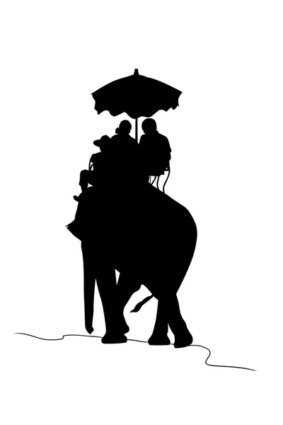 Silueta elefante y turista sobre fondo blanco con clippin — Foto de Stock