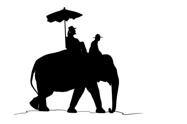 Silhueta elefante e turista em fundo branco com clippin Imagens Royalty-Free