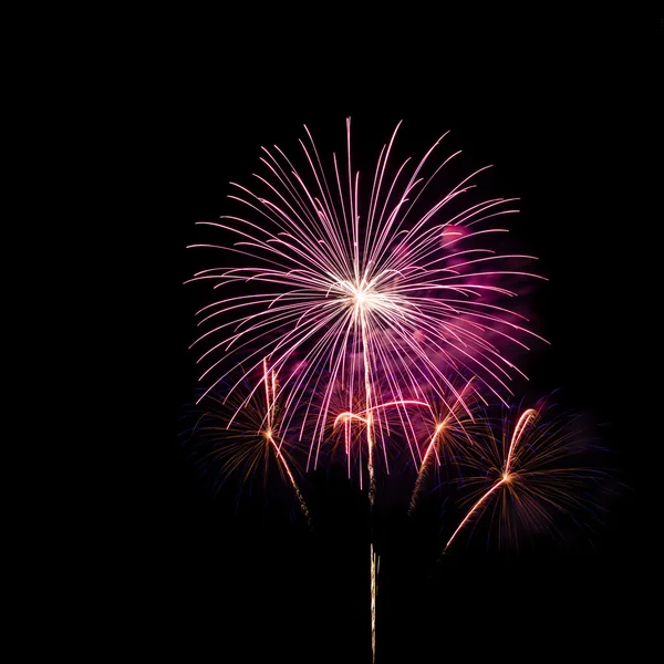 Kleurrijke vuurwerk op donkere hemelachtergrond — Stockfoto