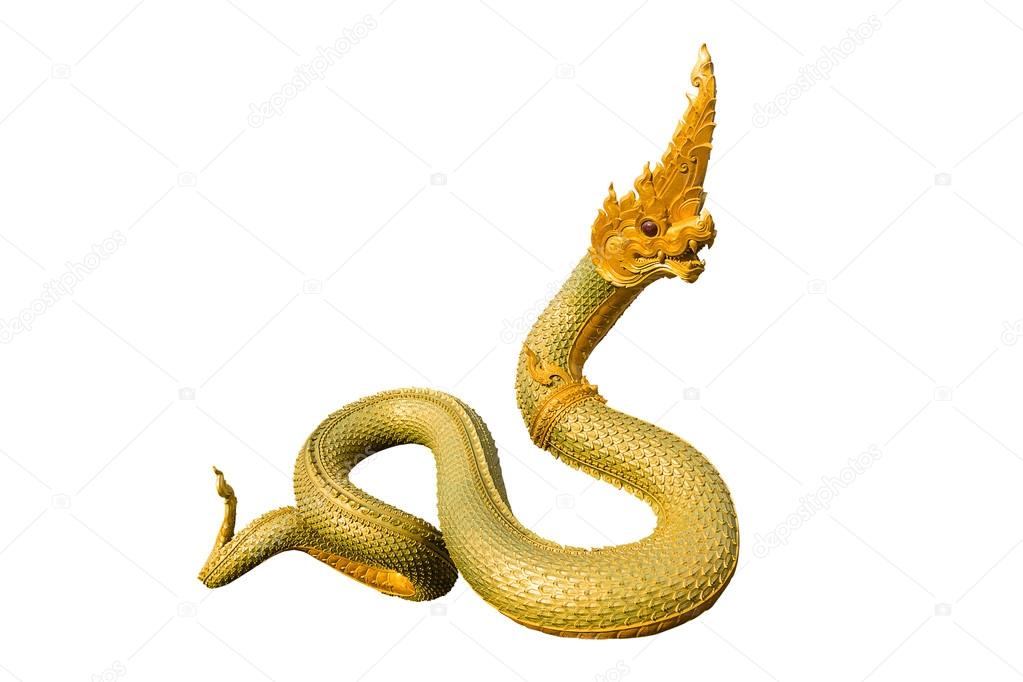 Naga Thai statue isolate on the white background with clipping p