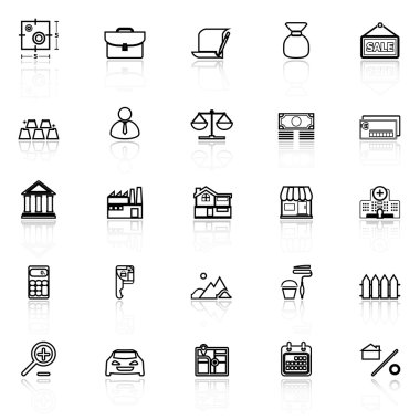 Mortgage and home loan line icons with reflect on white clipart