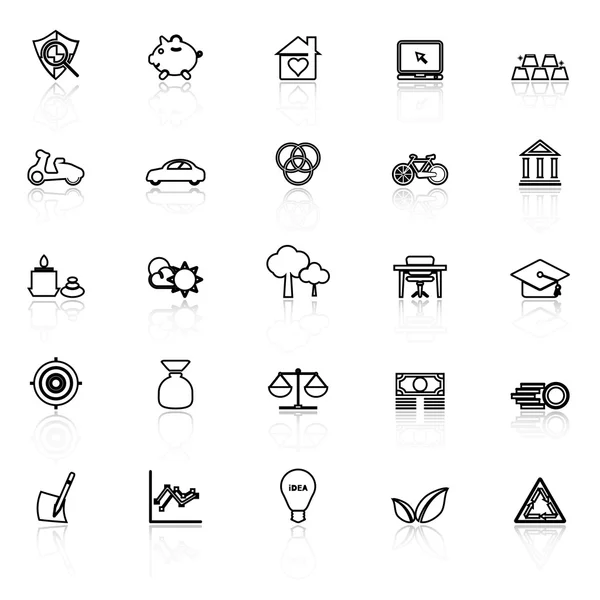 Sufficient economy line icons with reflect on white — Stock Vector