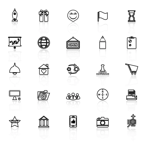 Business start up line icons with reflect on white — Stock Vector