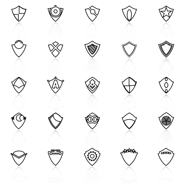 Design icone linea scudo con riflettere su sfondo bianco — Vettoriale Stock