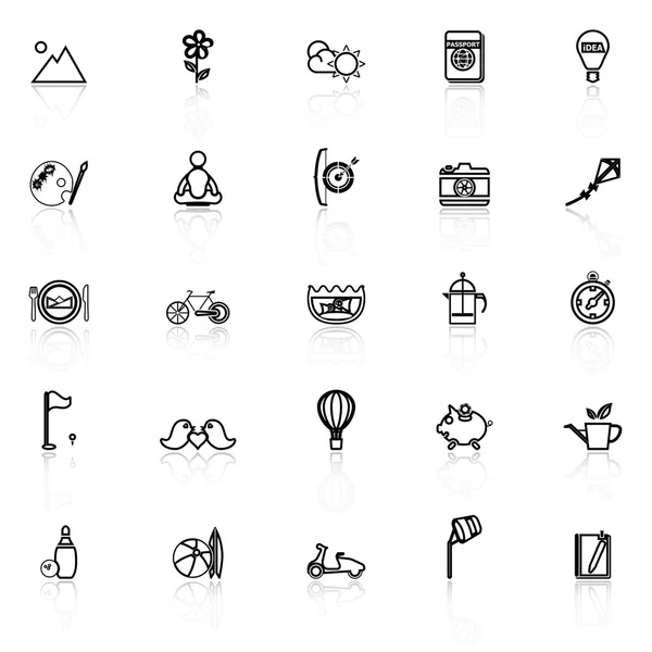 Slow life activity line icons with reflect on white — Stock Vector