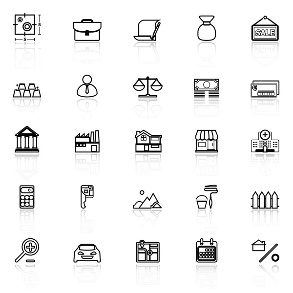 Hipoteca y préstamos hipotecarios iconos con reflexionar sobre el blanco — Archivo Imágenes Vectoriales