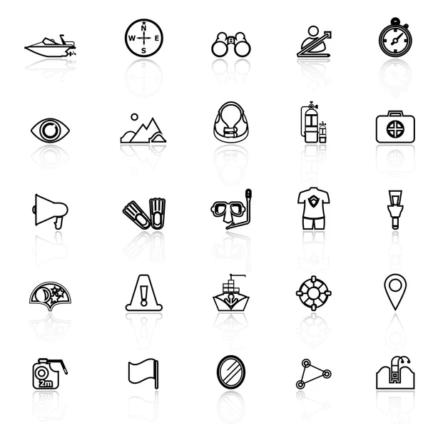 水路関連アイコン反映ホワイト ライン — ストックベクタ