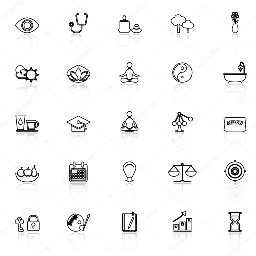 Meditation line icons with reflect on white background