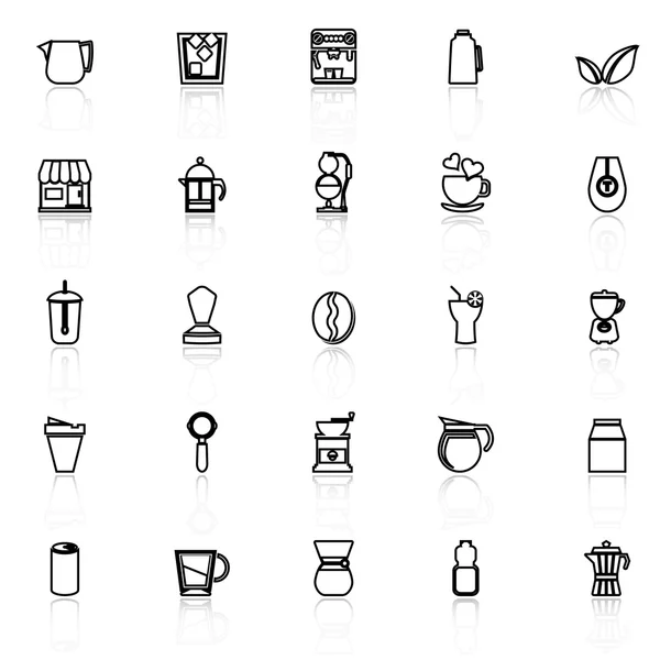 Coffee and tea line icons with reflect on white — Stock Vector