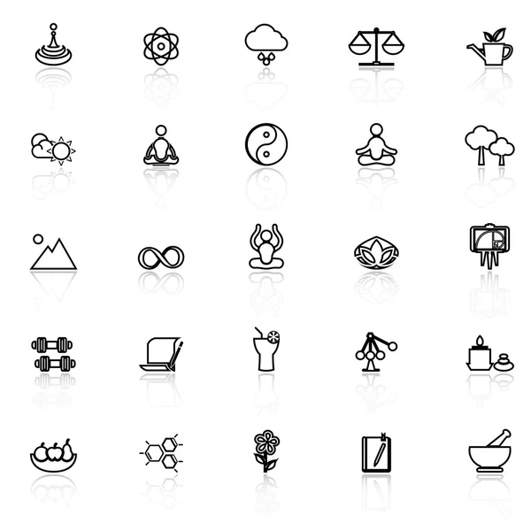 Zen concept line icons with reflect on white — Stock Vector