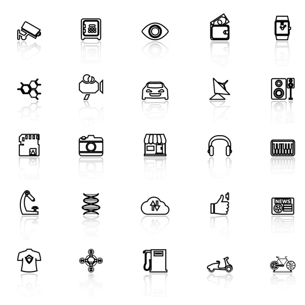 Hitechnology line icons with reflect on white — Stock Vector