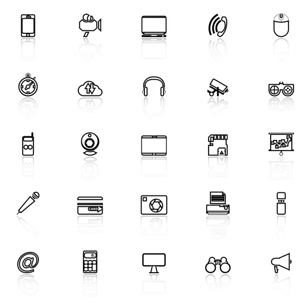 Gadget line icons with reflect on white — Stock Vector