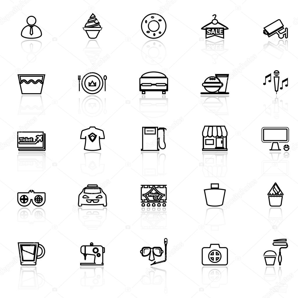 Franchisee business line icons with reflect on white