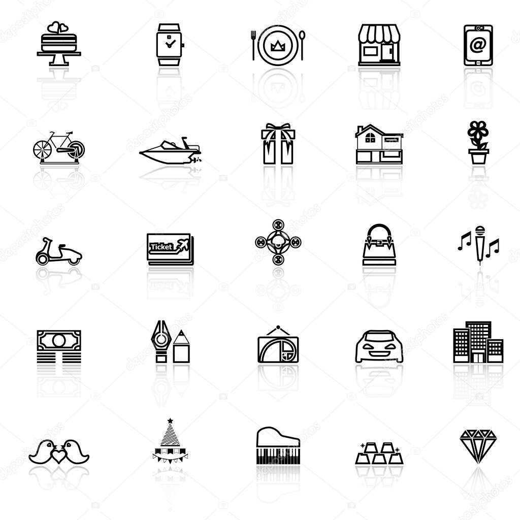 Birthday gift line icons with reflect on white