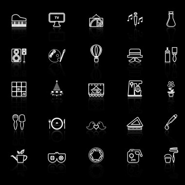 Sanat faaliyet satırı simgeleri ile siyah arka plan üzerine yansıtmak