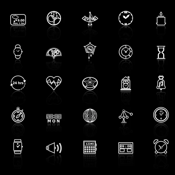 Design time line icons with reflect on black background — Stock Vector