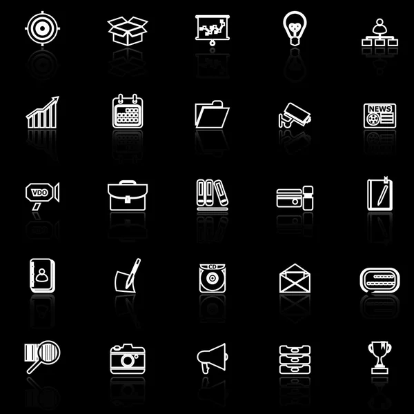 Data and information line icons with reflect on black background — Stock Vector