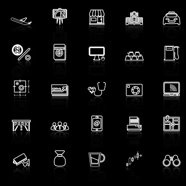 Icônes de ligne d'application avec réflexion sur le noir — Image vectorielle