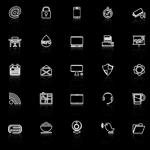 Internet cafe line icons with reflect on black — Stock Vector