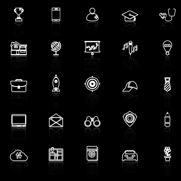 Job description line icons with reflect on black — Stock Vector