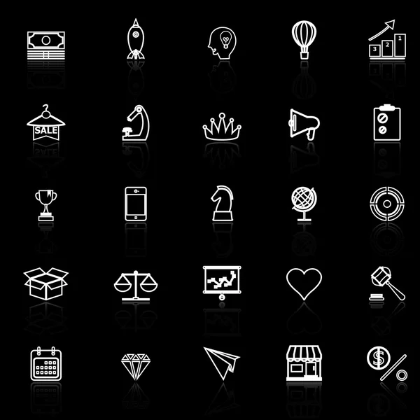 Marketing strategy line icons with reflect on black — Stock Vector