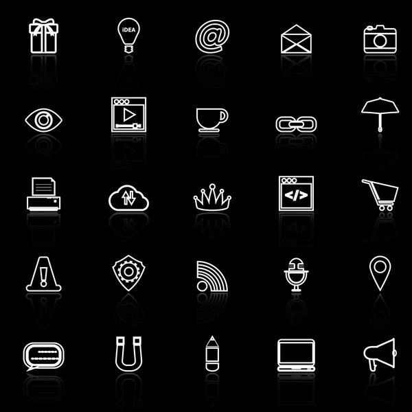 Internet website line icons with reflect on black — Stock Vector