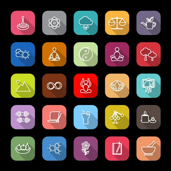 Iconos de línea de concepto zen con sombra larga — Vector de stock