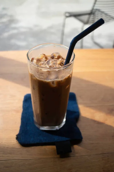 Caffè Latte Freddo Bicchiere Bere Foto Scorta — Foto Stock