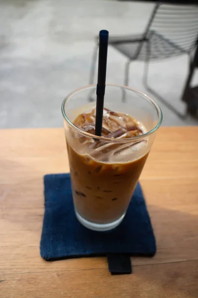 Ice Milk Coffee Drinking Glass Stock Photo — Stock Photo, Image