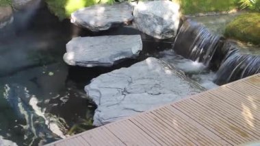 Açık bahçede akan su birikintisi, stok görüntüleri.