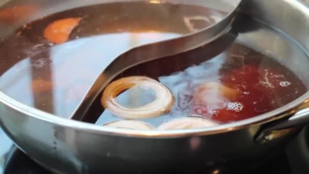 Hot Pot Wieprzowina Zestaw Przygotowania Posiłku Materiał Dowodowy — Wideo stockowe