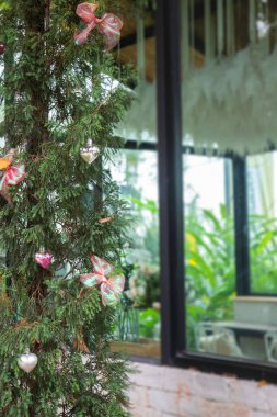 Yeşil yapraklar, fabrikanın içi rahat kahve dükkanı, stok fotoğrafı.