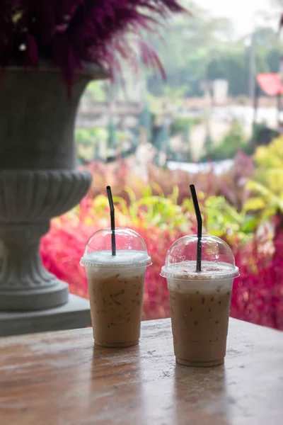 Iced Coffee Dining Table Background Stock Photo — Stock Photo, Image