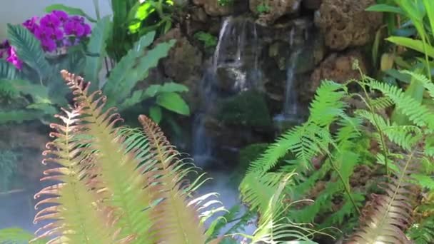 Letni Wodospad Zewnętrzny Ogrodzie Materiał Filmowy — Wideo stockowe
