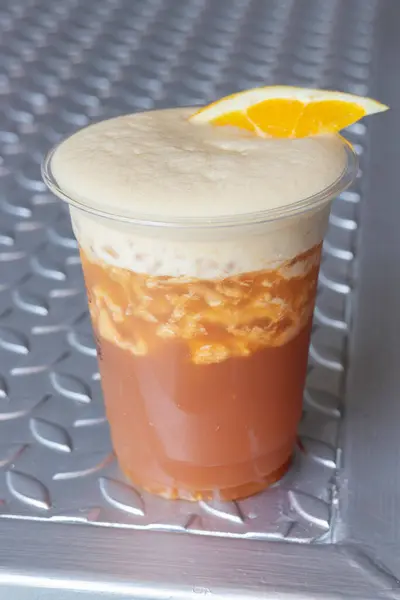 Orangensaft Und Espresso Oder Schwarzer Tee Mit Orange Archivbild — Stockfoto