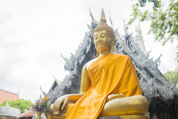 Vértes arany buddha kép a templom chiang mai, Thaiföld — Stock Fotó
