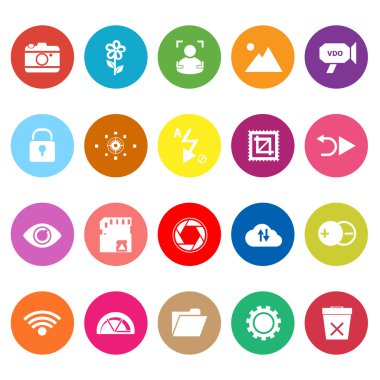 Fotoğraf işareti düz beyaz arka plan üzerinde simgeler